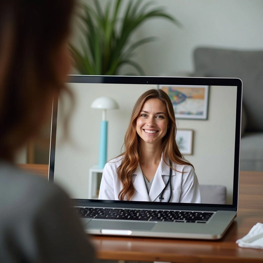 A member meeting with a clinician by video